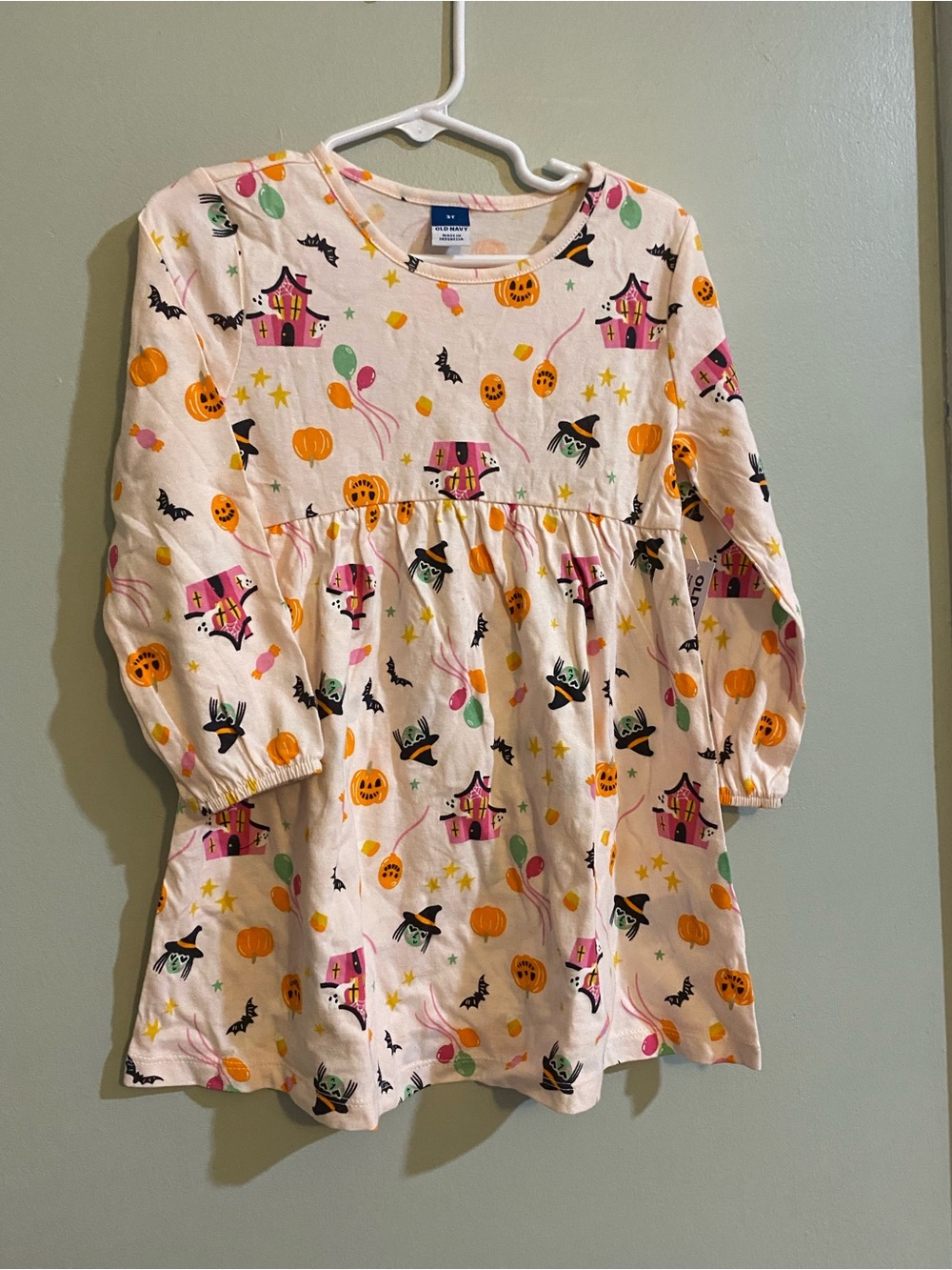 Old Navy Pink Halloween Print Long Sleeve Dress